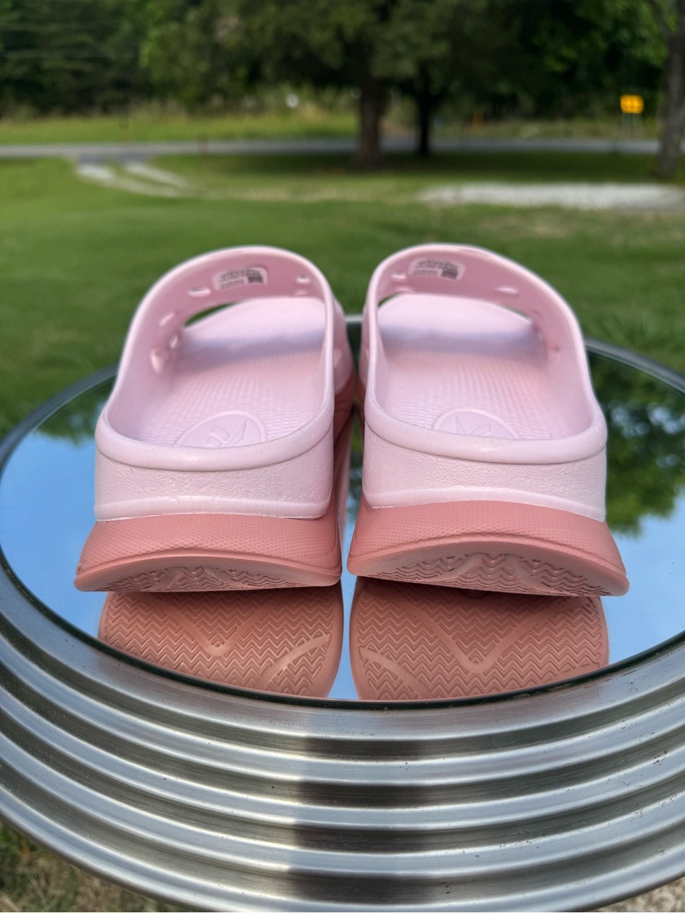 Reebok Light Pink and Coral Slide Sandals - Picture 3 of 4